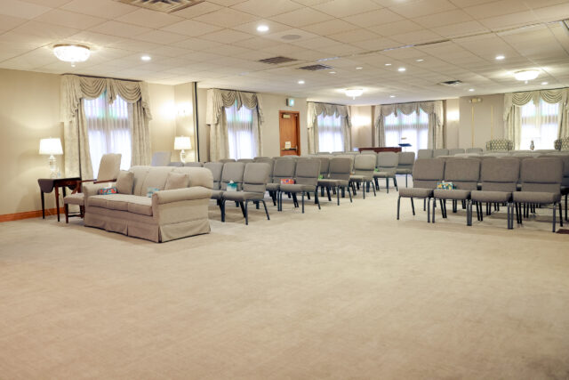 Gathering space inside Carlisle-Branson Funeral Service Mooresville